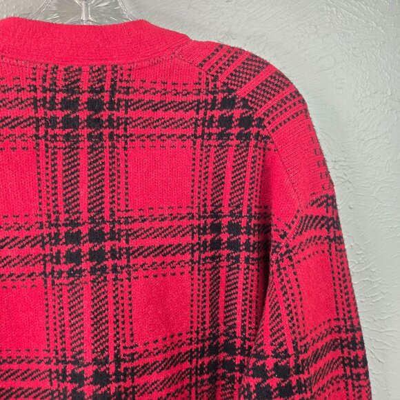 NWT Rare Abercrombie Cardigan Sweater M Red Black Plaid Knit Button Front Preppy - Picture 13 of 14